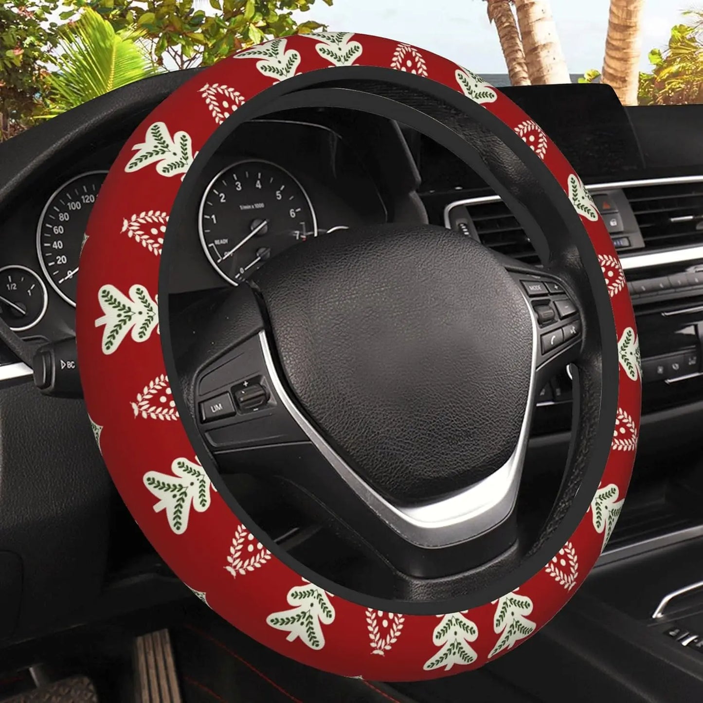 Christmas Tree Car Steering Wheel Cover, Non-Slip Absorbing Sweat Car Wheel Cover Accessories for Men Women,Universal One Size