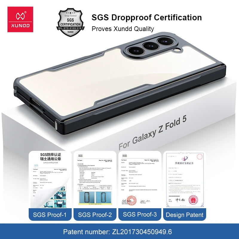 Xundd For Samsung Galaxy Z Fold 3 4 5 6 Fold 7 Foldable Case Airbag Anti-drop Camera Protect Acrylic&TPU Cover