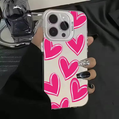 Luxury Love Heart Electroplate Silver IMD Case For iPhone 15 14 16 Pro Max Plus 11 12 13 Pro 7 8 Plus X XR Shockproof Back Cover
