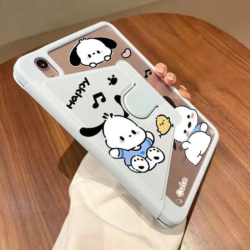 Sanrio Pochacco Cartoon Case For Pro 2020 11in 8th 9th 10th Generation Air 3 4 5 Mini 6 2017 2018 9.7 With Pen Slot Rotate Cover