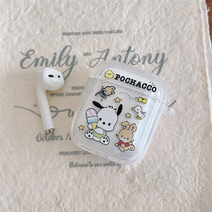 TPU Wireless Charge Headphone Case For Airpods 4,1,2,3,Pro,Pro2 Earphone Soft Cover With Hook Pochacco Cute Cartoon