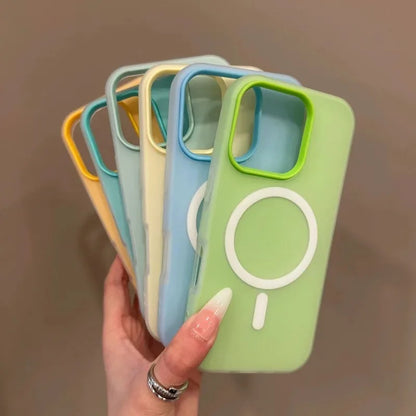Luxury Candy Color 2 IN 1 Magsafe Case for iPhone 17 16 15 14 Plus 13 12 Pro Max 11 Magnetic Wireless Charge Matte Soft Cover