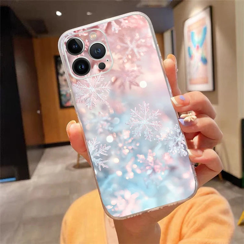 Winter Christmas Snowflake Phone Case Carcasa Funda For iPhone 17 Pro Max Air 17 16 15 14 13 Pro Max 15 16 Pro 16E Case