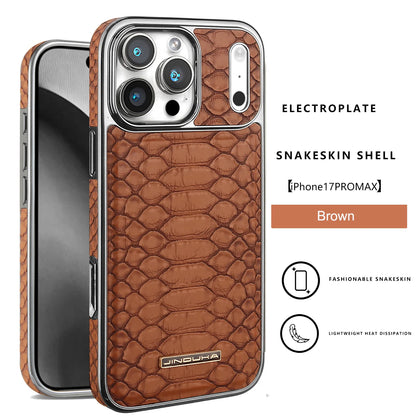 Luxury Fashion Snake-Patterned Leather Phone Case For iPhone 17 16 15 14 13 12 Pro Max 17Air  Inner Shell With Flannel Lining