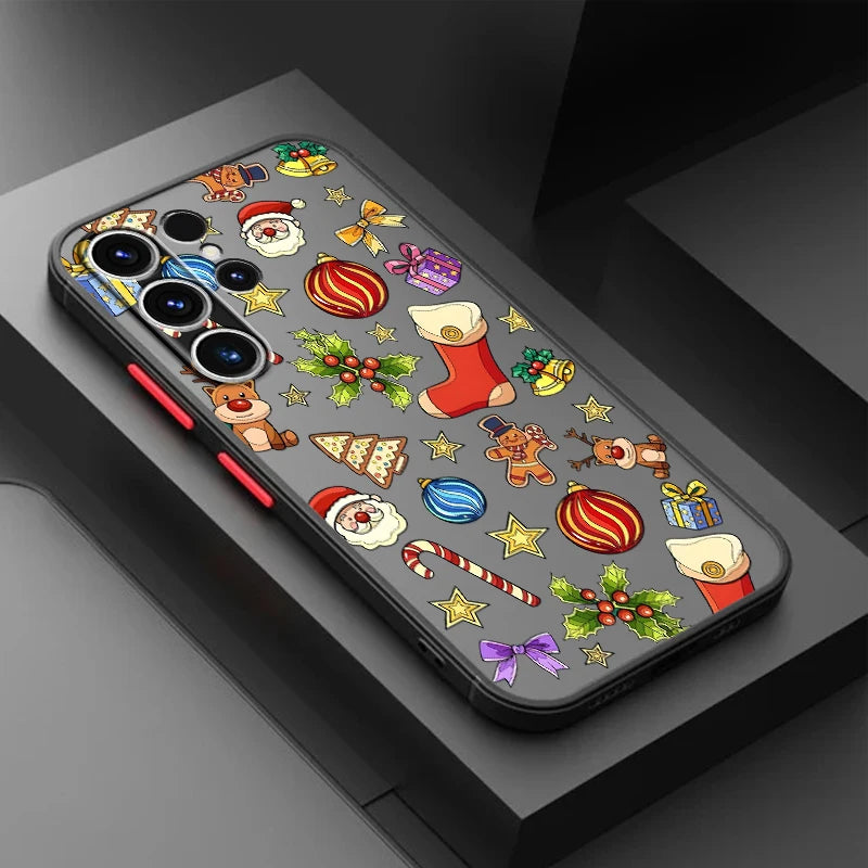Back Phone Cover Case for Samsung Galaxy S23 Ultra S20 S21 S22 Plus S10 S9 S24 FE S25 Edge Cartoon Christmas Style Pattern
