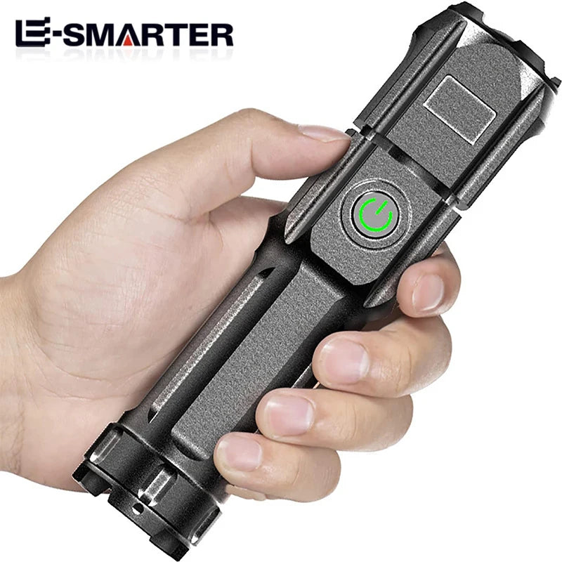Telescopic Zoom Tactical Flashlights Rechargeable LED Torch 4 Lighting Modes Long-Range Waterproof Camping Fishing Flashlight - covers4phones