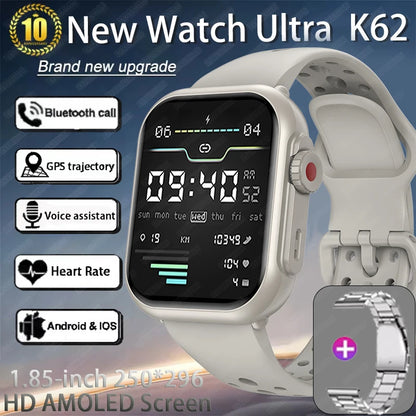 Watch Ultra K62 Men Women 1000mAh AMOLED 100+Sport Heart Rate HD Bluetooth Call GPS Track Waterproof Smart Watch For iOS Android