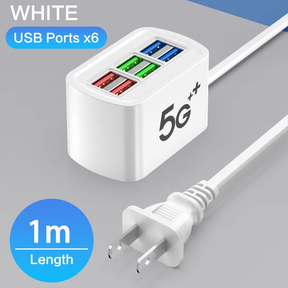 USB Phone Charger Power Strip Multi 6 Ports Universal Adapter Fast Quick Charging Head Socket Wall Charger Socket HUB Splitter