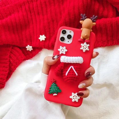 DIY Christmas Santa Claus 3D Reindeer Tree Case For iPhone 13 12 11 14 15 Pro Max 12 13 Mini 7 8 Plus XS Max X XR SE Tpu Cover