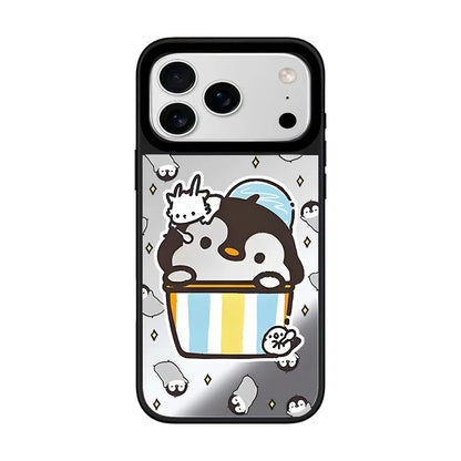 Cartoon Penguin Mirror Surface Cover for iPhone 12 13 14 15 16 17 Pro Max 17 Air Case - Protective Magnetic Case