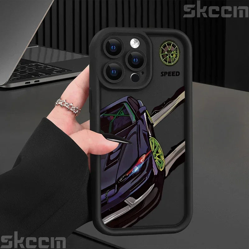 Fashions Car Pattern Silicone Phone Case For iPhone 16 Pro Max 15 14 11 12 13 7 8 16 Plus XS X XR Matte Shockproof Soft Cover