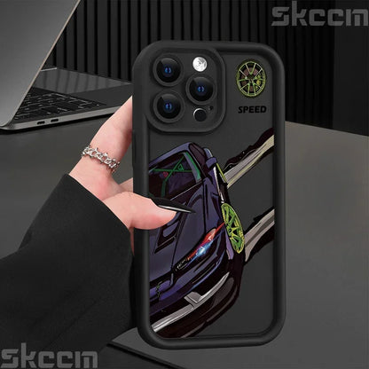 Fashions Car Pattern Silicone Phone Case For iPhone 16 Pro Max 15 14 11 12 13 7 8 16 Plus XS X XR Matte Shockproof Soft Cover