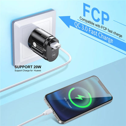 2 Ports USB Charger Quick Charge 3.0 PD 20W Type C Phone Charger Fast Charging Adapter For iPhone 13 12Pro Huawei Xiaomi Samsung