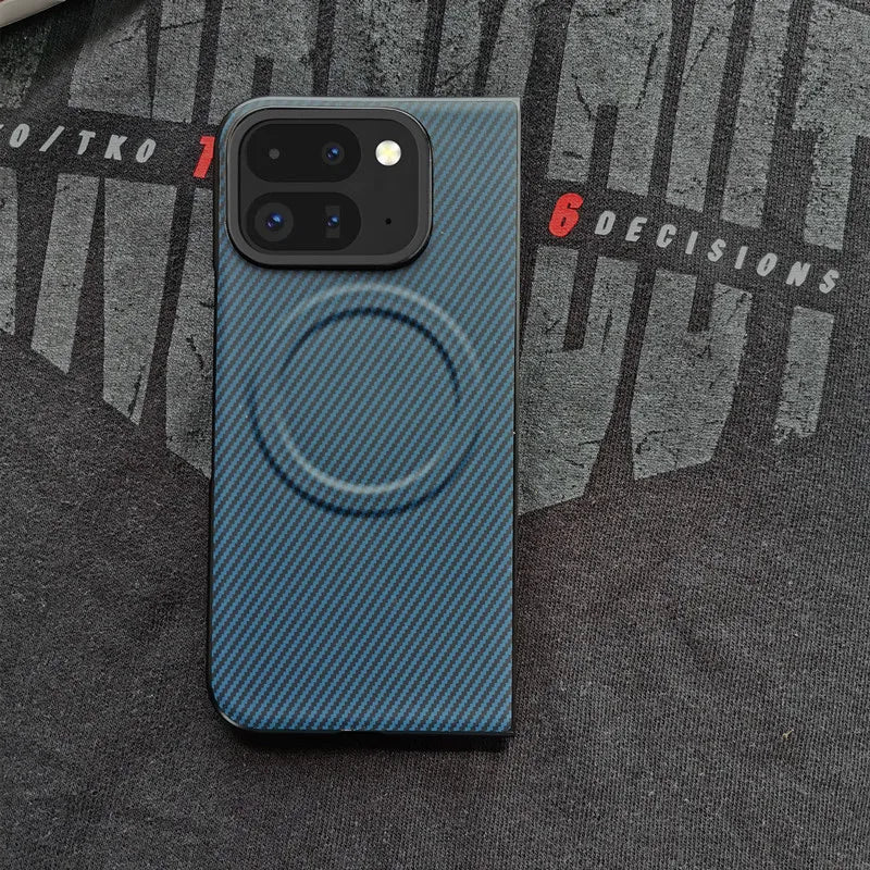 Magnetic Case for Google Pixel 10 9 Pro Fold Leather Carbon Fiber Texture Cover for Mag-safe Wireless Chagre Shell Phone Fundas