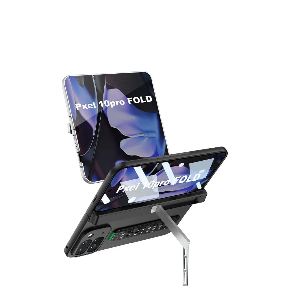 Magnetic Hinge Folding Stand Holder Wrist Strap with Glass Protector Case for Google Pixel 10 Pro Fold Lens Protect Cover