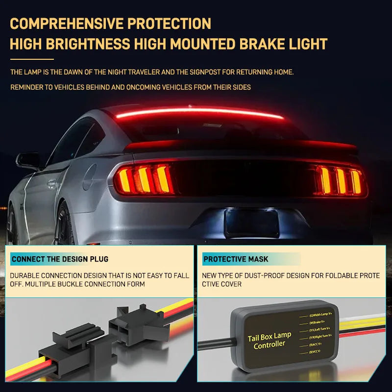 90CM/100CM Car High Position Brake Lights Multi-mode Rear Tail Warning Turn Signal Running Lamp Auto 12V Waterproof LED Strip