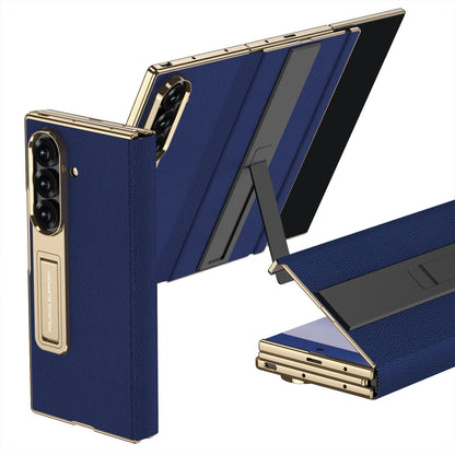 Phone Case For Samsung Galaxy Z TriFold Magnetic Leather Hinge Flip Cover TriFold PC Frame Kickstand Bracket 9H Glass Protector