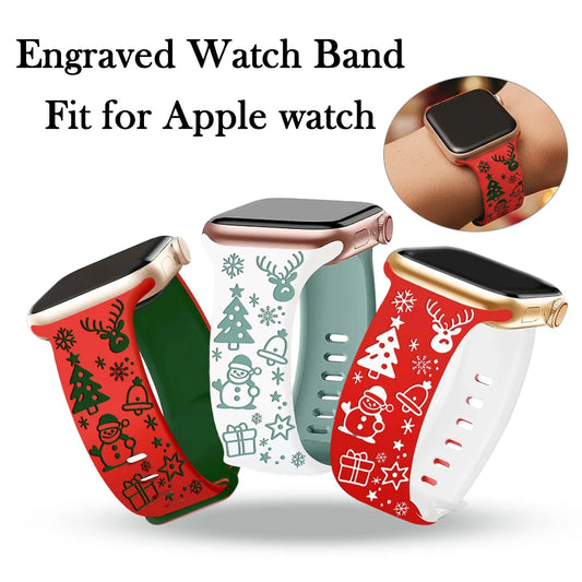 Christmas Engraved Band for Apple Watch Series 11/10/9/8/7/SE/Ultra 3/2/1 Compatible with Iwatch 38/40/41/42/44/45/46/49mm