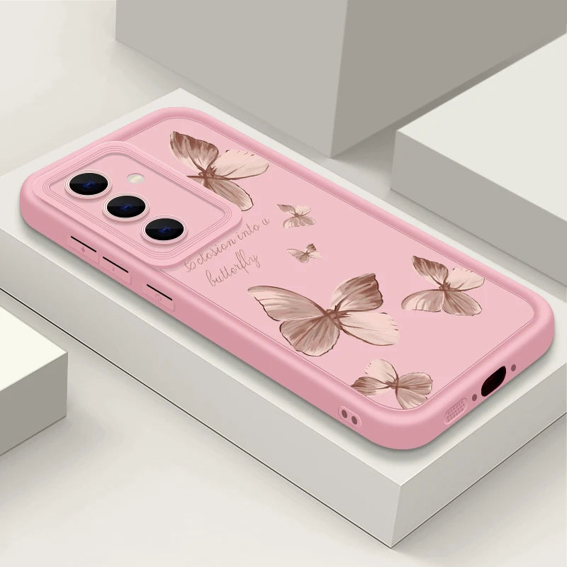 Gold Butterfly Soft TPU Case For Samsung Galaxy A55 A54 A15 A56 A16 A35 A53 A25 5G S25 S24 S23 S22 Ultra Plus S23 FE Phone Cover