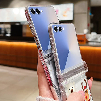 Christmas Tree Bear Clear Phone Case For Samsung Galaxy Z Flip 7 FE 6 5 4 3 5G Folding Hard PC Cover For Samsung Z Flip7 Flip6