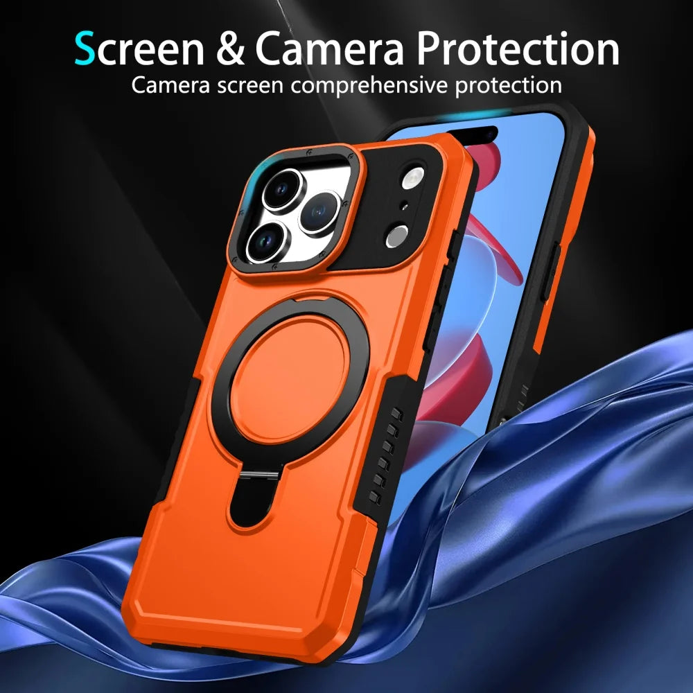 Luxury Armor For Magsafe Magnetic Stand Holder Phone Case For iPhone 17 Pro Max 17 Air Ring Bracket Shockproof Bumper Cover