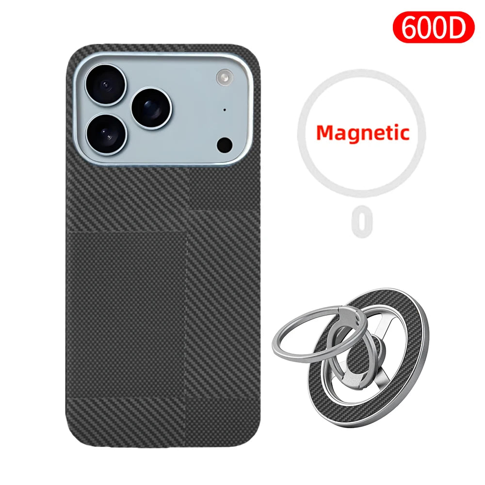 For iPhone 17 pro max case carbon 600d kevlar aramid fiber magsafe fabric thin hard 17 Air cover magnetic balck Slim light red