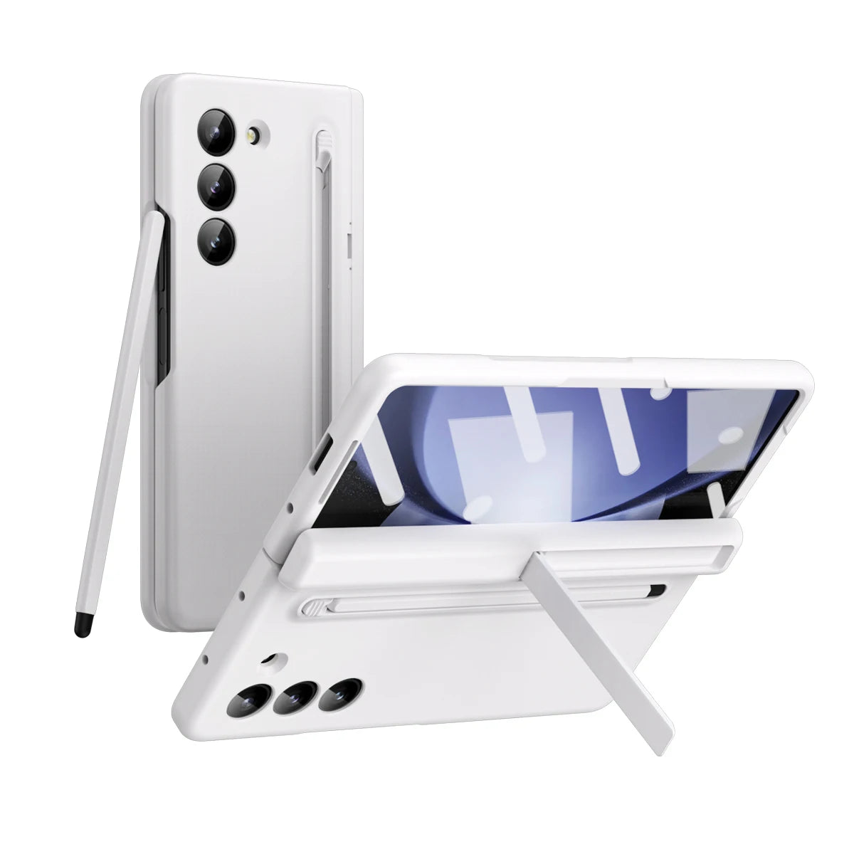 With Touch Pen For Samsung Galaxy Z Fold 7 6 5 4 3 TriFold Case Leather Plating Hinge 360 Full Screen Protector Folding Cover