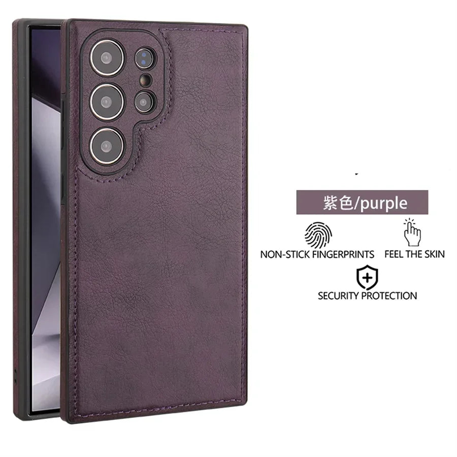 Luxury Vintage PU Leather Case for Samsung S25 Ultra S24 Plus S23 S22 S24Ultra Slim Camera Shockproof Soft Bumper Back Cover