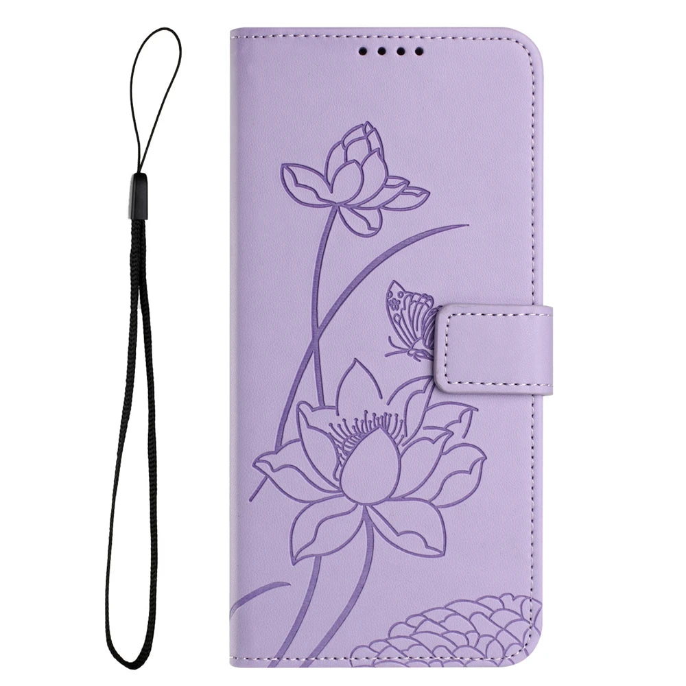 for Funda iPhone 17 16 15 14 13 12 11 Pro Max Lotus Leather Phone Case for Etui iPhone 17 Air 16E 15 Plus Cases Flip Cover Women