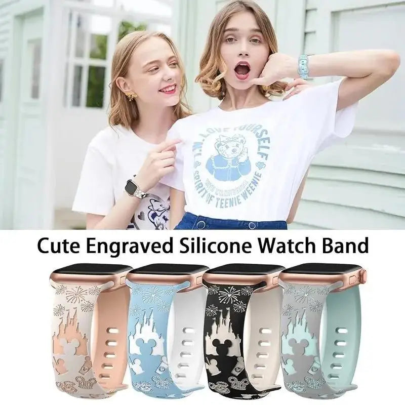 Engraved Floral Straps For Apple Watch band 44mm 49mm 45mm 41mm 40mm 38mm correa Bracelet iWatch Series ultra 2 9/8/7/6/3/SE/10