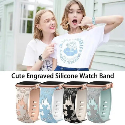 Engraved Floral Straps For Apple Watch band 44mm 49mm 45mm 41mm 40mm 38mm correa Bracelet iWatch Series ultra 2 9/8/7/6/3/SE/10