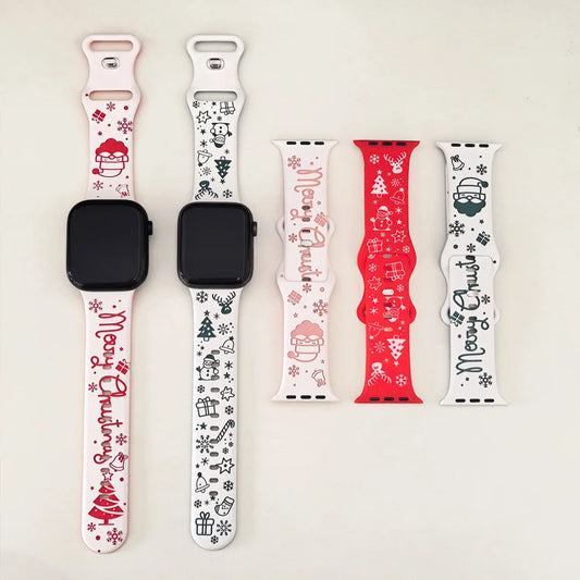 New design Christmas Band for Apple Watch Series 11 10 9 8 7 6 5 SE strap Engraved silicone Ultra 3-2 49mm 40-41-42-44mm 45-46mm
