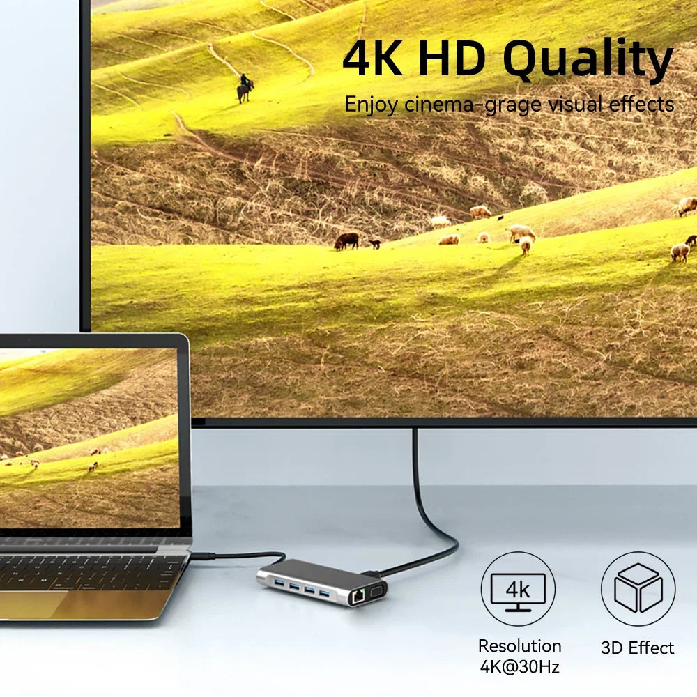 11-in-1 USB C Docking Stations USB C HUB USB Hubs Type C to 4K HDMI USB 3.0 5Gbps USB Splitter Adapter For PC Laptop Macbook