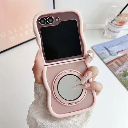 Matte Wave Magnetic Stand Phone Case For Samsung Z Flip 7 6 5 4 3 flip6 zflip6 flip5 Luxury Rotation Fold Bracket Frosted Cover