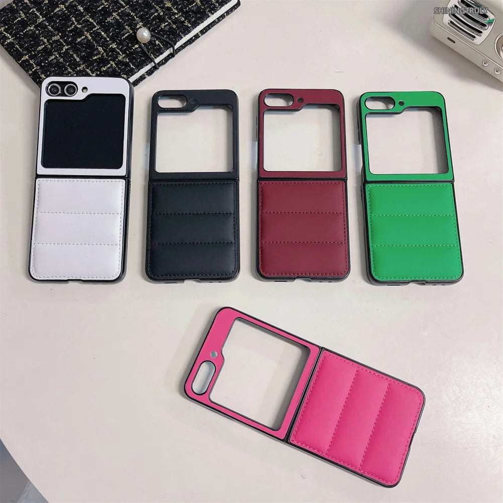 Fashion Down Jacket Air Cushion Case for Smausng Z Fold 6 Flip 6 Fold 5 4 3 ins Leather Shockproof Cover Galaxy Z Flip 5 4 3