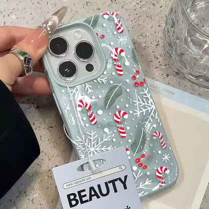 Snowflake Candy Cane Soft Winter Christmas Cartoon Phone Case For iPhone 17 Air 16 15 14 13 12 11 Pro Max Plus Y2K Kawaii Cover
