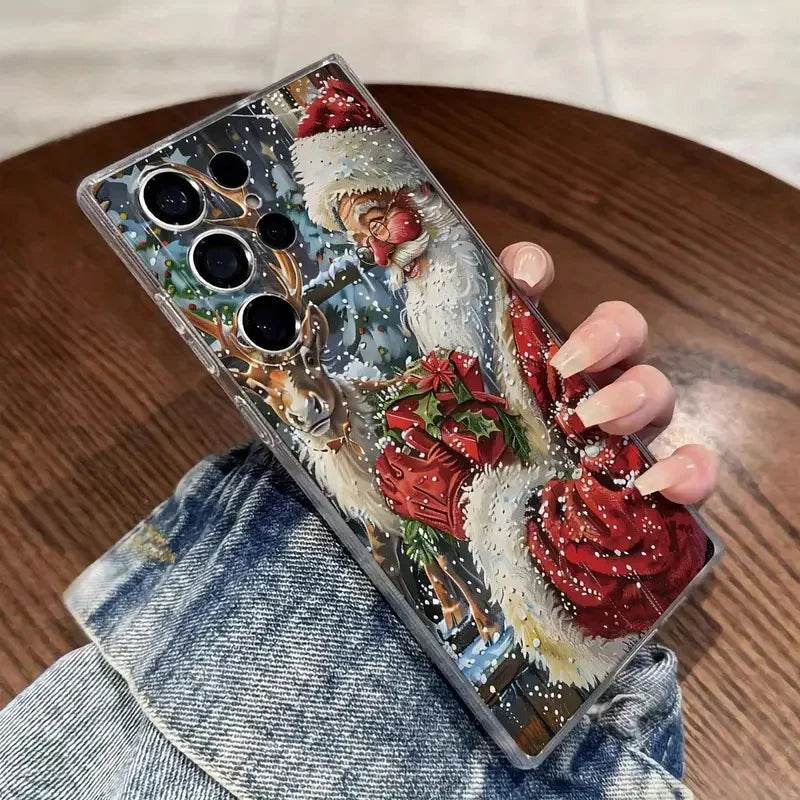 Christmas Santa Claus Truck Clear Phone Case For Samsung Galaxy S25 S24 Ultra S23 FE S22 Plus A36 A56 A55 A54 A53 A35 A34 Cover