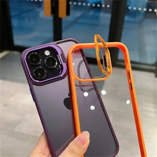 Lens Metal Ring Protector Stand Case for IPhone 16 14 11 12 13 15 Pro Max Plus Camera Glass Lens Protection Transparent Cover