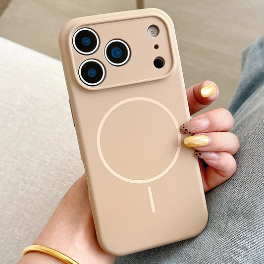 Desert Gold liquid silicone magnetic charging phone case for iPhone 17 16 15 14 13 12 Pro Max Air fine hole magsafe soft cover