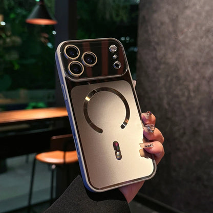 Big Window Blue Ray Magnetic Phone Case For iPhone 17 13 14 15 16 17 Pro Max Magsafe Bling Original Charging Protector Cover