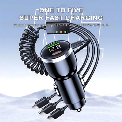 230W Car Charger 5 Ports Fast Charge PD QC3.0 USB C Car Phone Charger Type C Adapter in Car For iphone Samsung Huawei Xiaomi