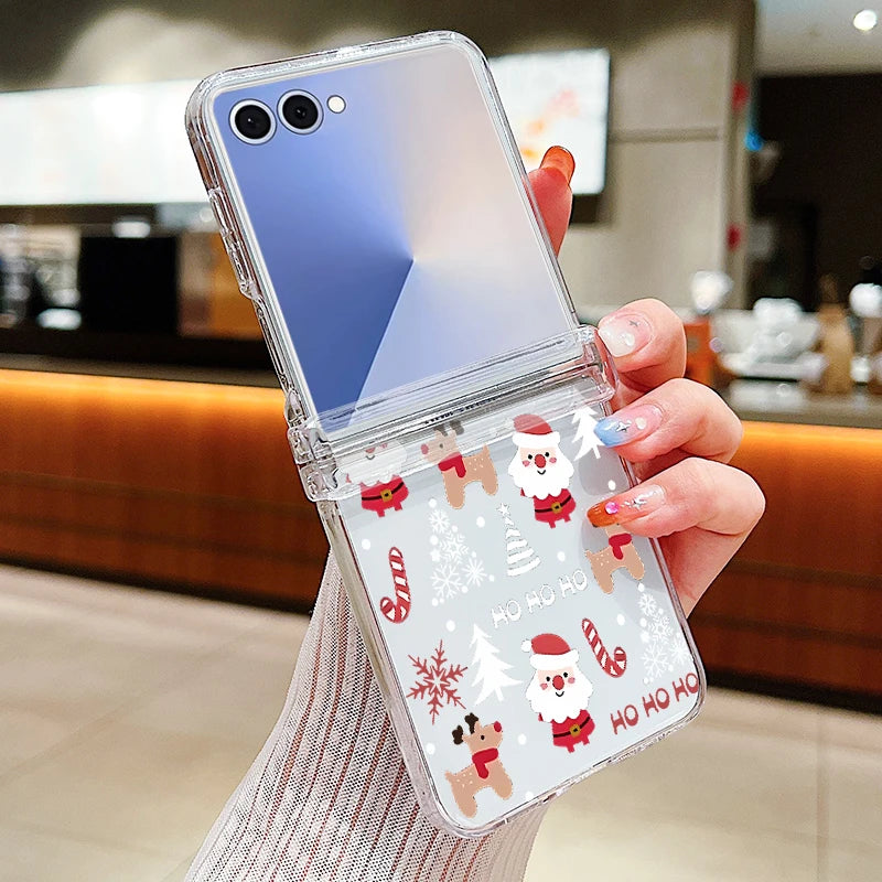 Christmas Tree Bear Clear Phone Case For Samsung Galaxy Z Flip 7 FE 6 5 4 3 5G Folding Hard PC Cover For Samsung Z Flip7 Flip6