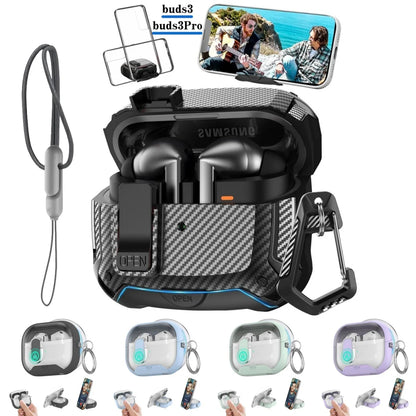 for Samsung Galaxy Buds 3 Pro Case with Secure Lock Carbon Fiber Protective Phone Holder Design Case for Samsung Galaxy Buds 3
