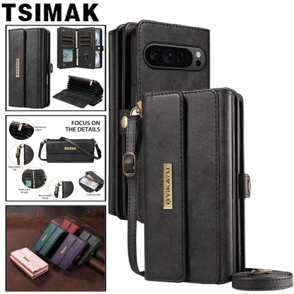 Leather Case For Google Pixel 7 8 9 10 Pro XL 6A 7A 8A 9A Pixel9 Phone Cover Multi Organ Card Slots Zipper Flip Wallet Coque