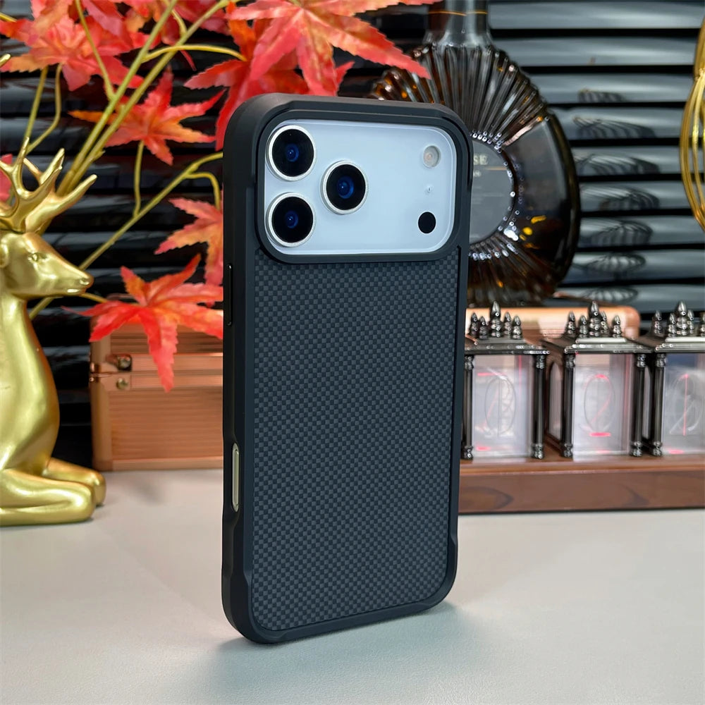 Armor Built-in Magnetic Carbon Fiber Matte Case for iPhone 17 Air 16 15 14 Pro Max for Magsafe Shockproof Bumper Frosted Cover