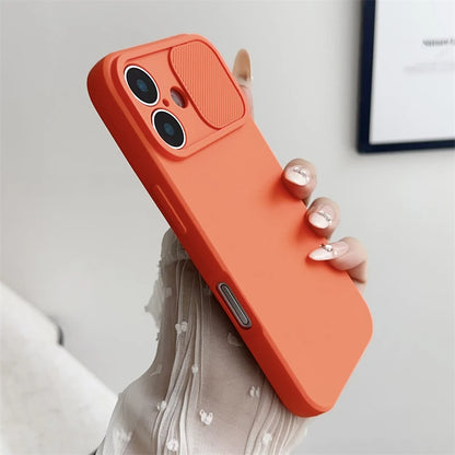 Slide Camera Lens Protection Soft Silicone Case For iPhone 16 15 14 Plus 13 12 11 Pro X XS XR Max 8 7 SE Shockproof Bumper Cover