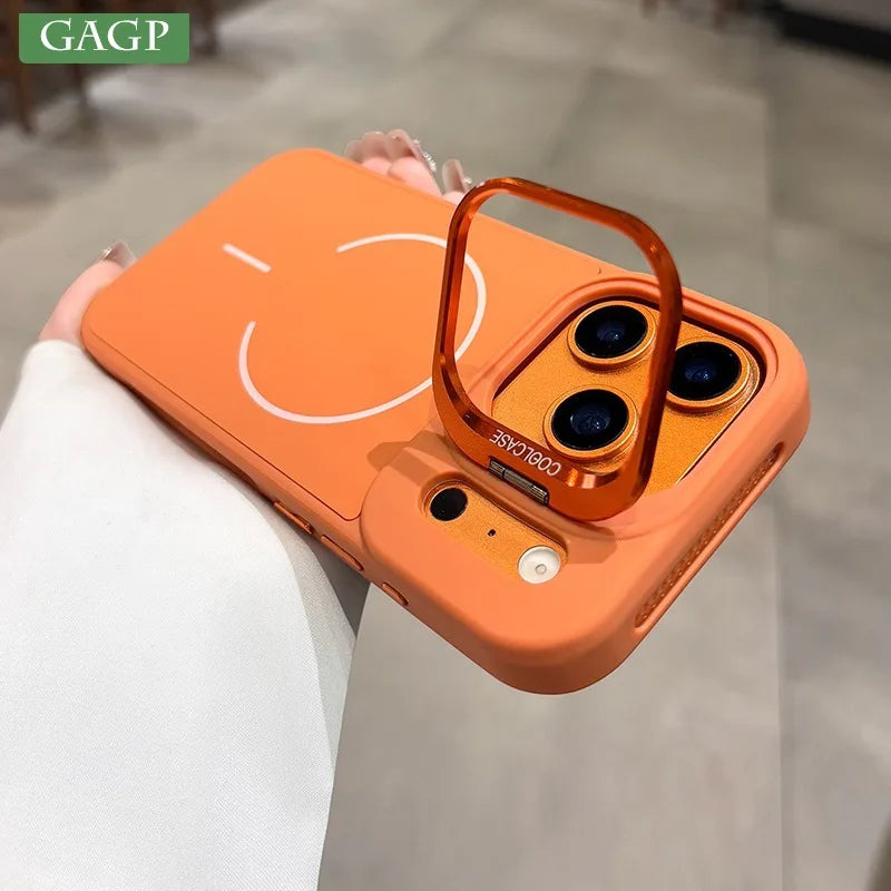 New Lens Stand Magnetic Case For iPhone 17 Pro Max Air Magsafe Cover for 16 15 14 13 12 11 ProMax Organic Silicon PC Armor Cover