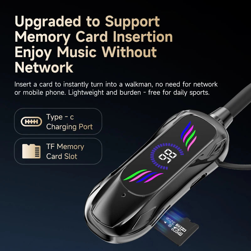 NEW Sports Car Shape Surround Sound Neckband Open-ear LED Display Headsets Wireless Bluetooth Headphones Sports Gaming Earphones