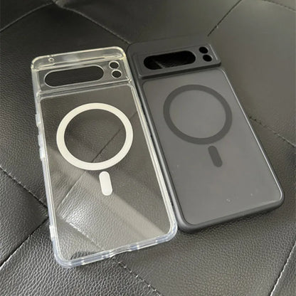 Transparent Shockproof PC+TPU Magsafe Case For Google Pixel 9 Pro XL 8 Pro 9a 8a Frosted Magnetic Wireless Charging Phone Cover