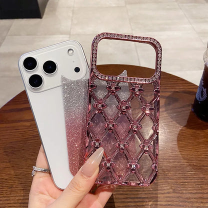 Luxury Glitter Diamond Gold Electroplated Case for IPhone 16 17 Air 12 13 14 15 Pro Max Camera Protection Cases Cover